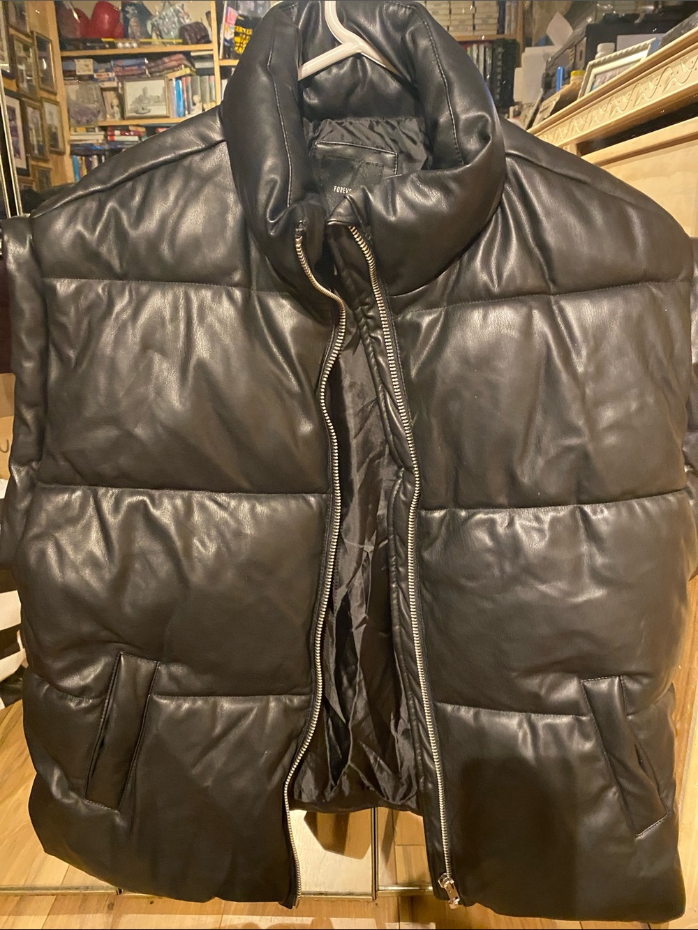 Forever 21 Black Quilted Faux-Leather Puffer Vest
